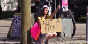 Real hitchhiking amateur pays the free ride with bj