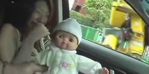 Preggo asian amateur flashing in the car