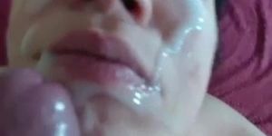 Used whore gets cum all over her face