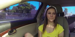 Amateur hitcher toying with drivers dick