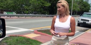 Stranded blonde fucked closeup in dudes car