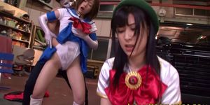 Japanese cosplay teens rimmed and licked out