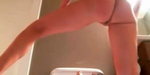 Brunette babe ride dildo in bathroo