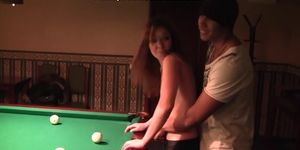 Woman with small tits fuck at pool