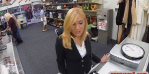 Hot blonde milf fucked at the pawnshop to earn extra mo