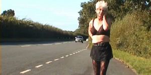 Transvestite whore in public in  transparent