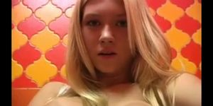 Hot Solo teen playing on public toiltet
