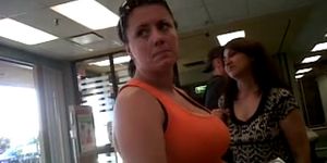 Big Tits in Bank Line (candid)