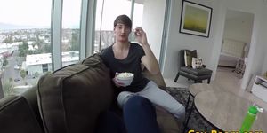 Teasing twink pounded after blowjob