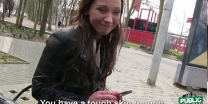 Lost brunette teen gives blowjob in the public then get