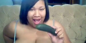 Horny BBW Leylah Fuck with Cucumber