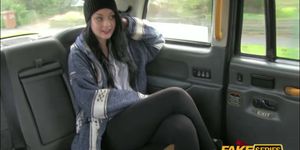 Black haired bitch gets a free ride on a drivers cab