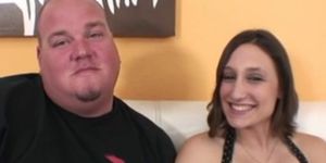 Big fat dude gets lucky with a hot brunette