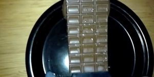Big cumshot (16 spurts) onto a chocolate bar