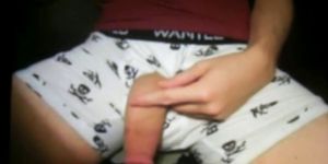 huge thick flacid cock hanging out boxers on cam