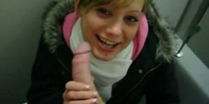 Amateur Blonde deepthroat in public toilet