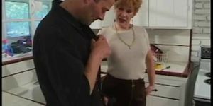 Young guy fucks short-haired redhead 70 year old with f