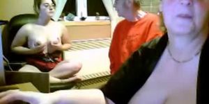 Spanish young and old threesome in kitchen - webcam