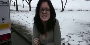 Casual whore takes all his cum in public