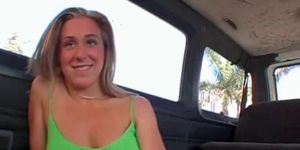 Perky tits blonde stripping in the sex bus
