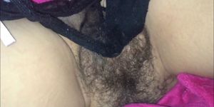 Hairy pussy jizzed - closeup
