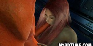 3D redhead babe gets licked and fucked by Satan