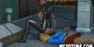 3D cartoon lesbian Catwoman gets licked outdoors