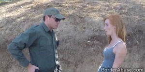 Border officer welcomes a teen redhead immigrant
