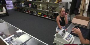 Sexy babe got no choice but to fuck in the pawnshop
