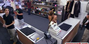 Latin with big tits convinced to fuck at the pawnshop