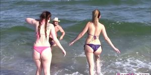 Lovely teens take home a guy from the beach to fuck