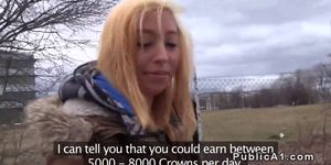 Naive blonde fucks for money in public