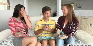 Busty MILF and pretty teen hot threesome by hard cock