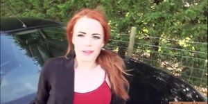 Pretty redhead Ella Hughes public sex in countryside