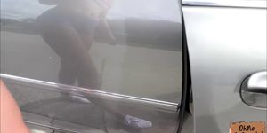 Stranded babe  in a heated fuck inside the car of a str