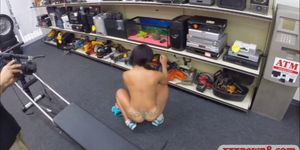 Sexy ebony babe sucks off and pounded at the pawnshop
