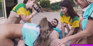 Stunning soccer babes hot group fucking action