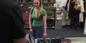 Woman in Green shirt sucks a big hard dick for cash