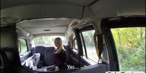 Pretty blonde babe sucks off and fucked by fake driver