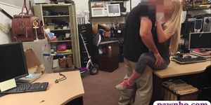 Blonde bimbo drilled by pawn dude in the back office