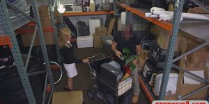 Hot blonde milf gets banged in pawnshops storage room