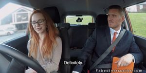 Slim redhead banged her driving examiner