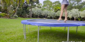 Perv watching teen bouncing on trampoline