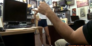 Skinny babe screwed by pervert pawn dude in his office