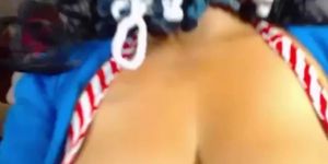 BBW with big tits rubs creamy hairy pussy on webcam
