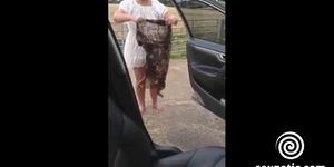 white chubby milf changing clothes on the road