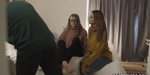 Horny milf and teen sharing one huge cock