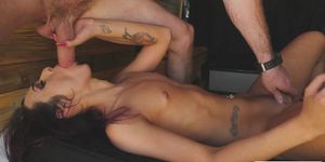 Gorgeous shemale gets barebacked by the car driver in t