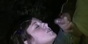 Young dogging girl gets a lot of sperm on her face