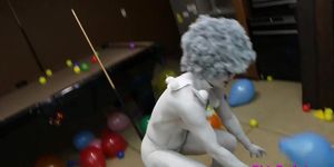 Cosplay video with naked clown babe
